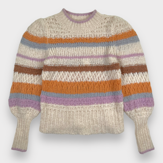 NWT Rebecca Taylor Fluffy Stripe Bishop Sleeve Knit Sweater Women's