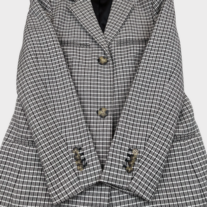 Club Monaco Plaid Checkered Three-Button Coat in Grey/Black/White Women's Small