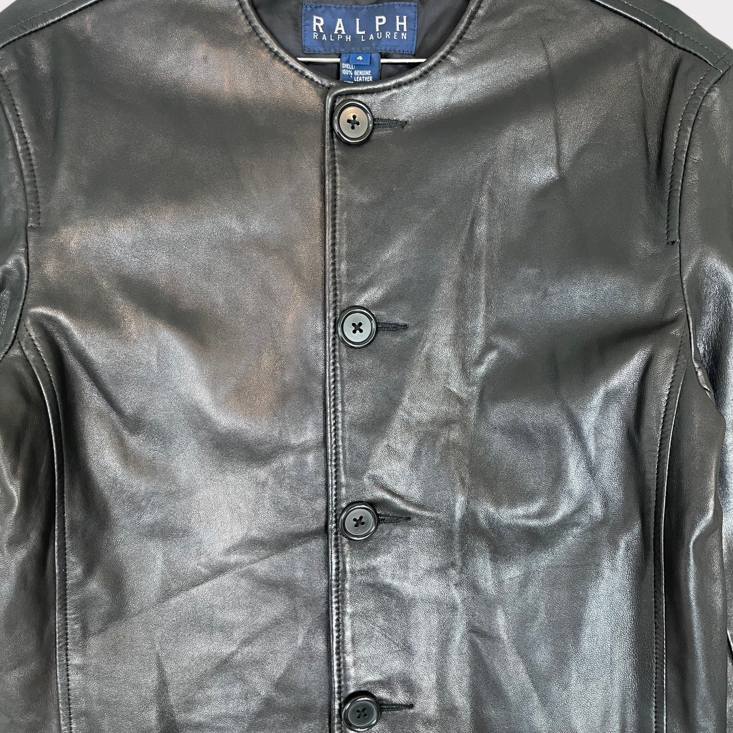 Ralph Lauren Vintage Black/Navy Leather Cropped Jacket Women's Size 4