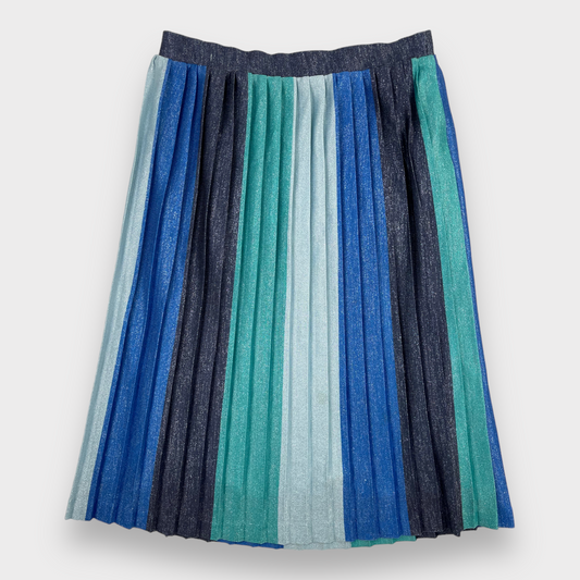 Anthropologie Maeve Metallic Sunburst Pleated Midi Skirt Blue Green Women's Size S