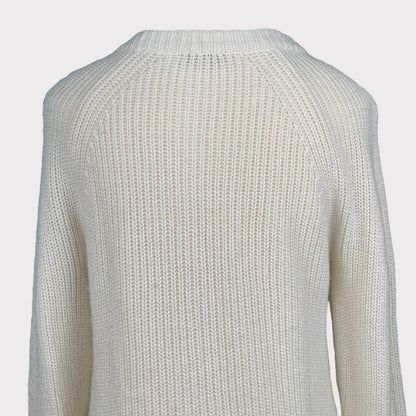 Vince Cashmere Shaker Rib Crewneck Knit Cream Sweater Pullover Long Sleeve Women's Size Small