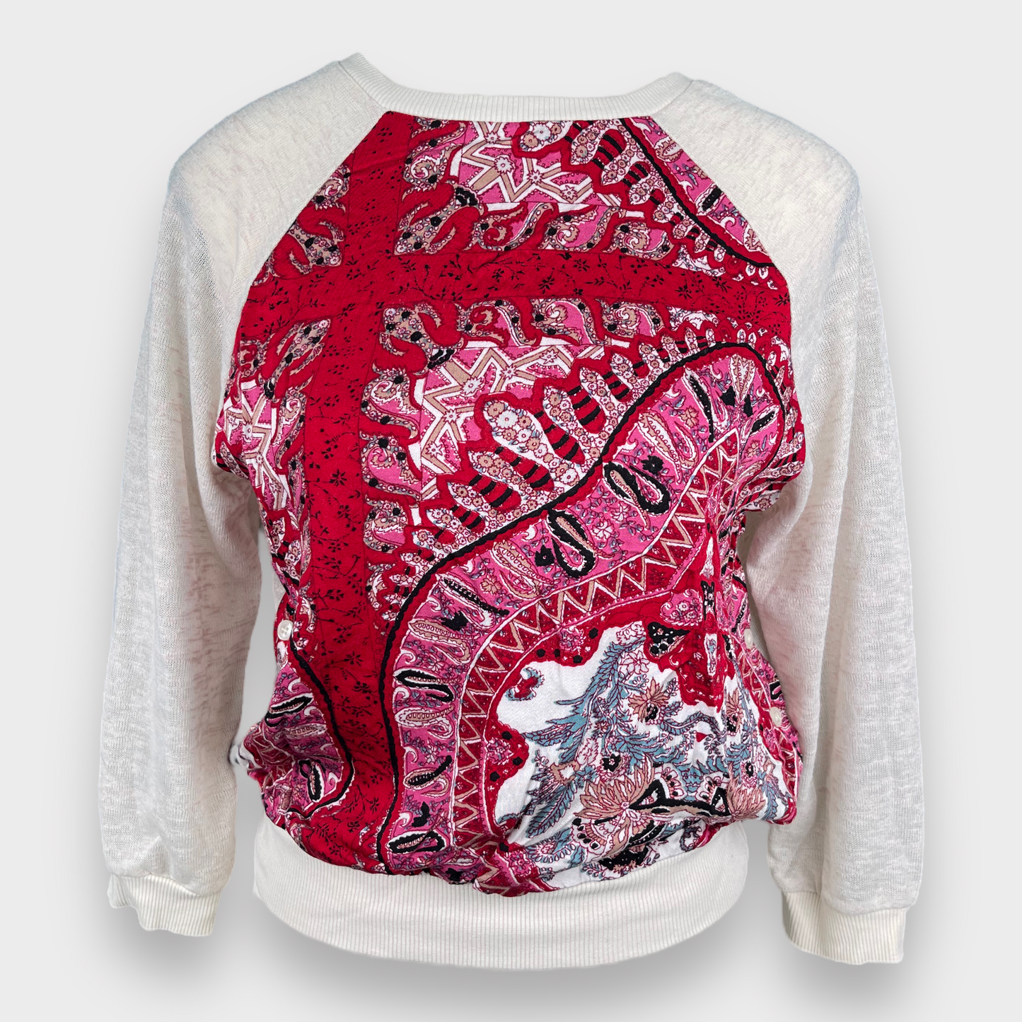 Anthropologie Tiny Abstract Floral Red Paisley Knit Pullover Top Size Women's Small