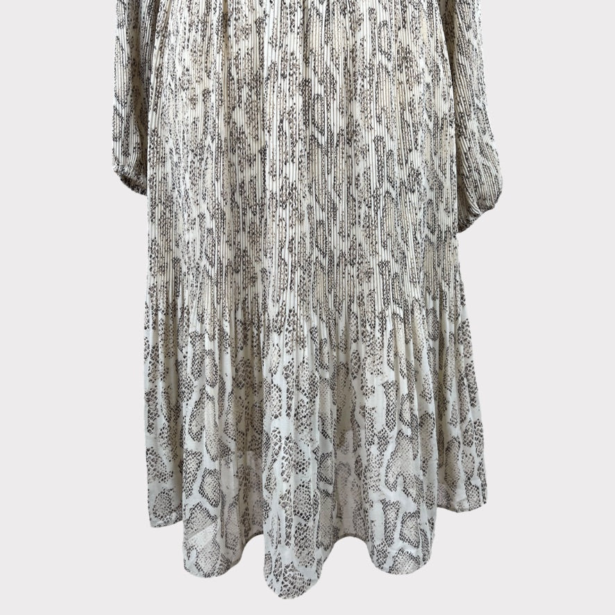 Current Air Olivia Snake Printed Pleated Midi Long Sleeve Dress Women's Size Small