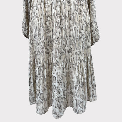 Current Air Olivia Snake Printed Pleated Midi Long Sleeve Dress Women's Size Small