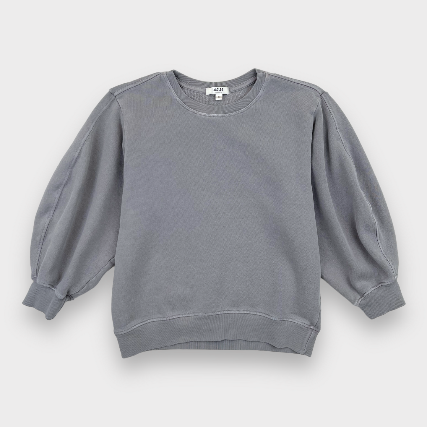 AGOLDE Thora 3/4 Puffed Sleeve Crewneck Sweatshirt in Gray Women's Size Small