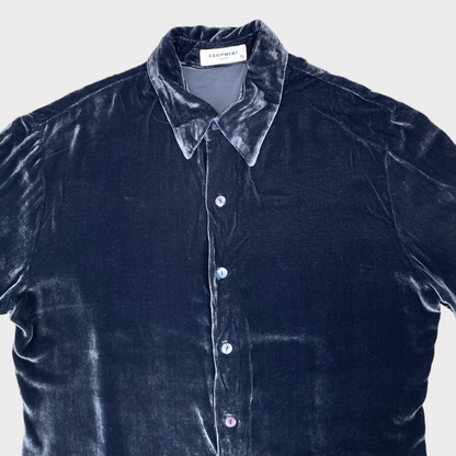 Vintage EQUIPMENT Velvet Button Down Shirt in Blue/Navy Women's Size XL