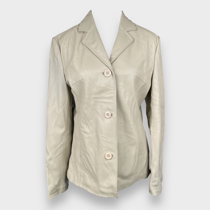 Lucky Leather Co. Company Beige Leather Jacket Women's Blazer Size Large