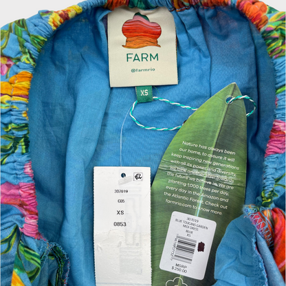 NWT FARM Rio Toucans Garden Midi Dress in Blue Women's Size XS