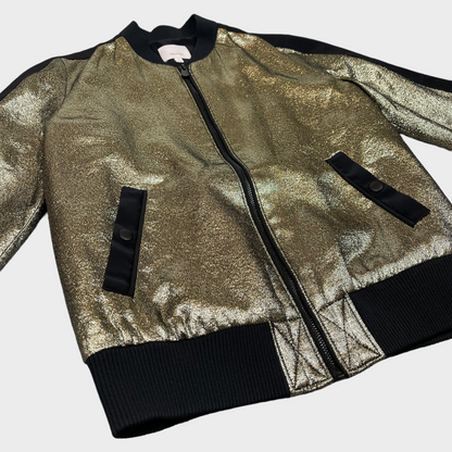 Cinq a Sept Allura Metallic Bomber Jacket Black/Gold Women's Size Small