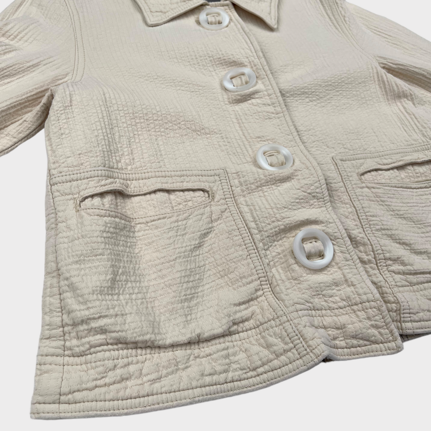 Anthropologie Savant Cropped Jacket Oversized Buttons Cream Women's Size Medium
