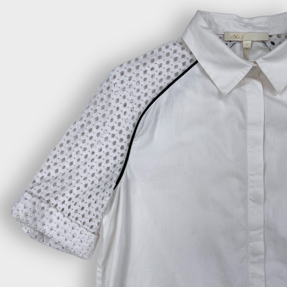 Maje Shirt Top Womens 2 Casey Eyelet Poplin White Button Up Short Sleeve