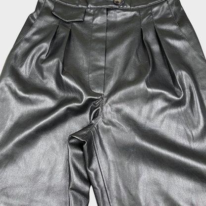 NWOT Nanushka Women's Mitsu High-Waist Vegan Leather Pleated Pants Black Size M