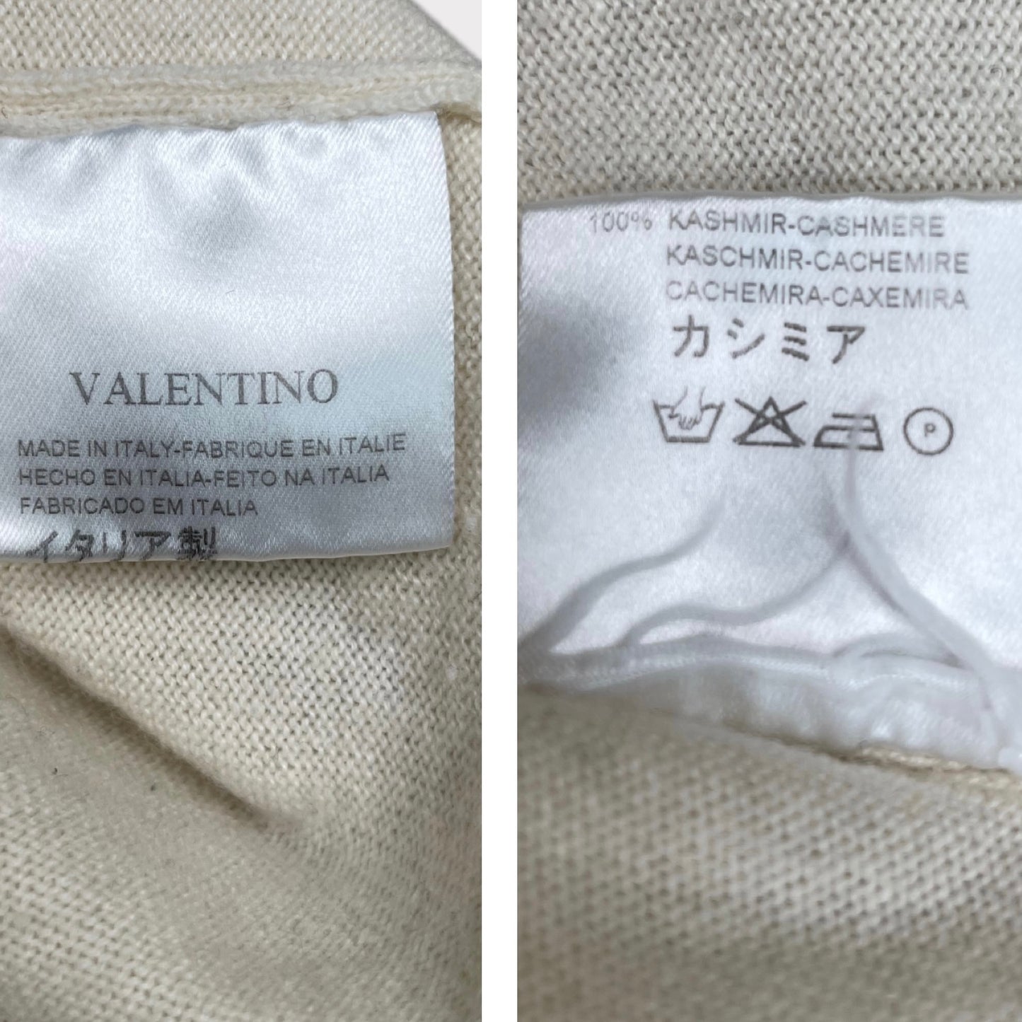 Valentino Cashmere Cream Turtleneck Long-Sleeved Ribbed Sweater Women's Size XL