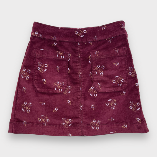 Free People Floral Print Velvet Button Up Mini Skirt in Burgundy Women's Size W 0