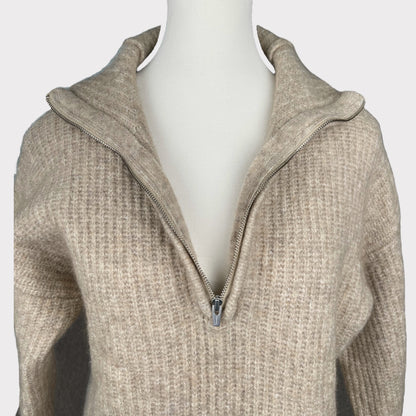 Babaton Charter Wool Tan 1/4 Zip Sweater Relaxed Fit Women's Size Small