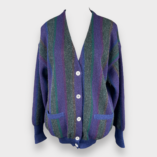 Peruvian Connection Women's 100% Alpaca Cardigan Purple Green Sweater Size M