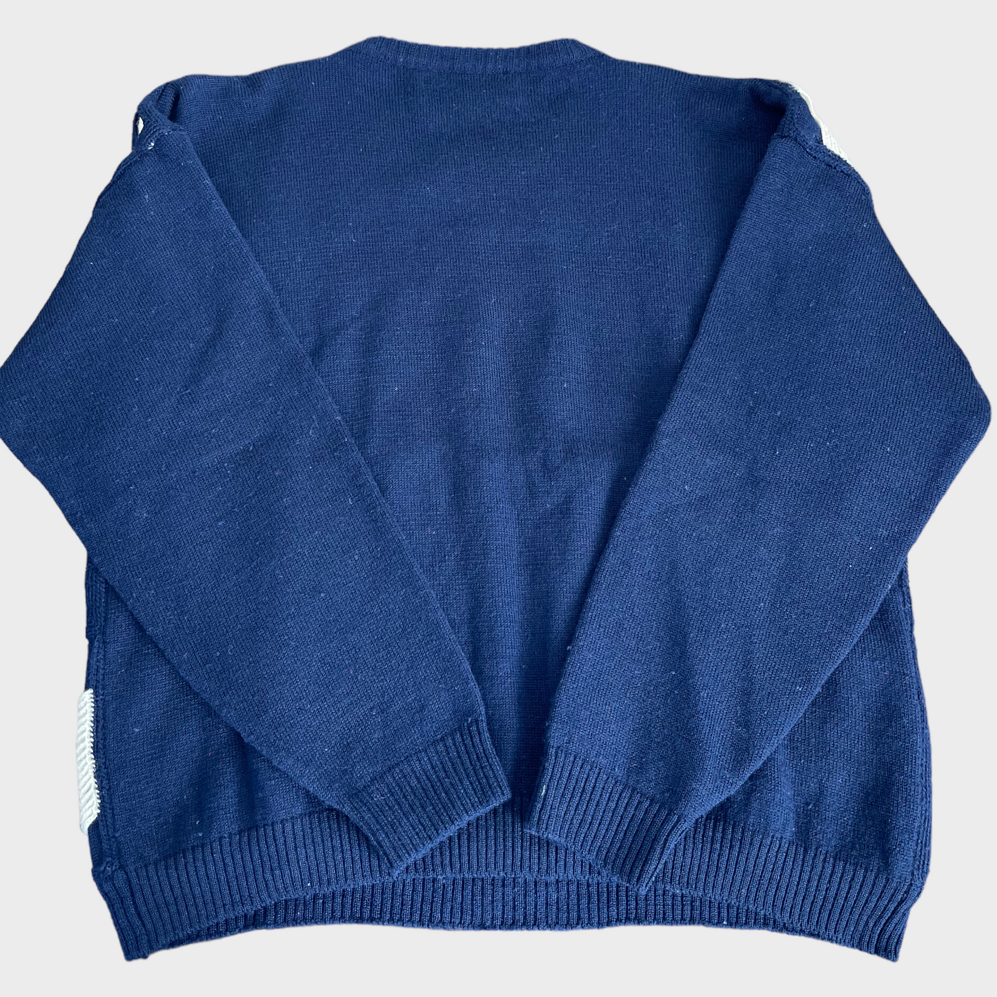 Vintage Gold Dream Wool Crewneck Sweater Knit Cut-Out Blue Beige Women's Size XS