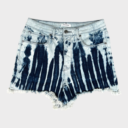 NWOT Good American High Waist Blue Tie Dye Denim Raw hem Shorts Women's Size 30