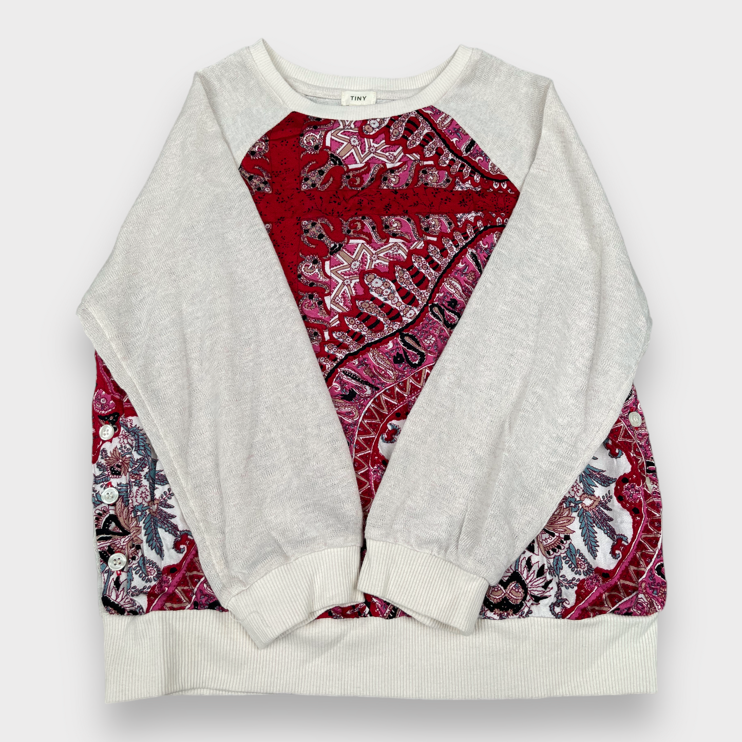 Anthropologie Tiny Abstract Floral Red Paisley Knit Pullover Top Size Women's Small