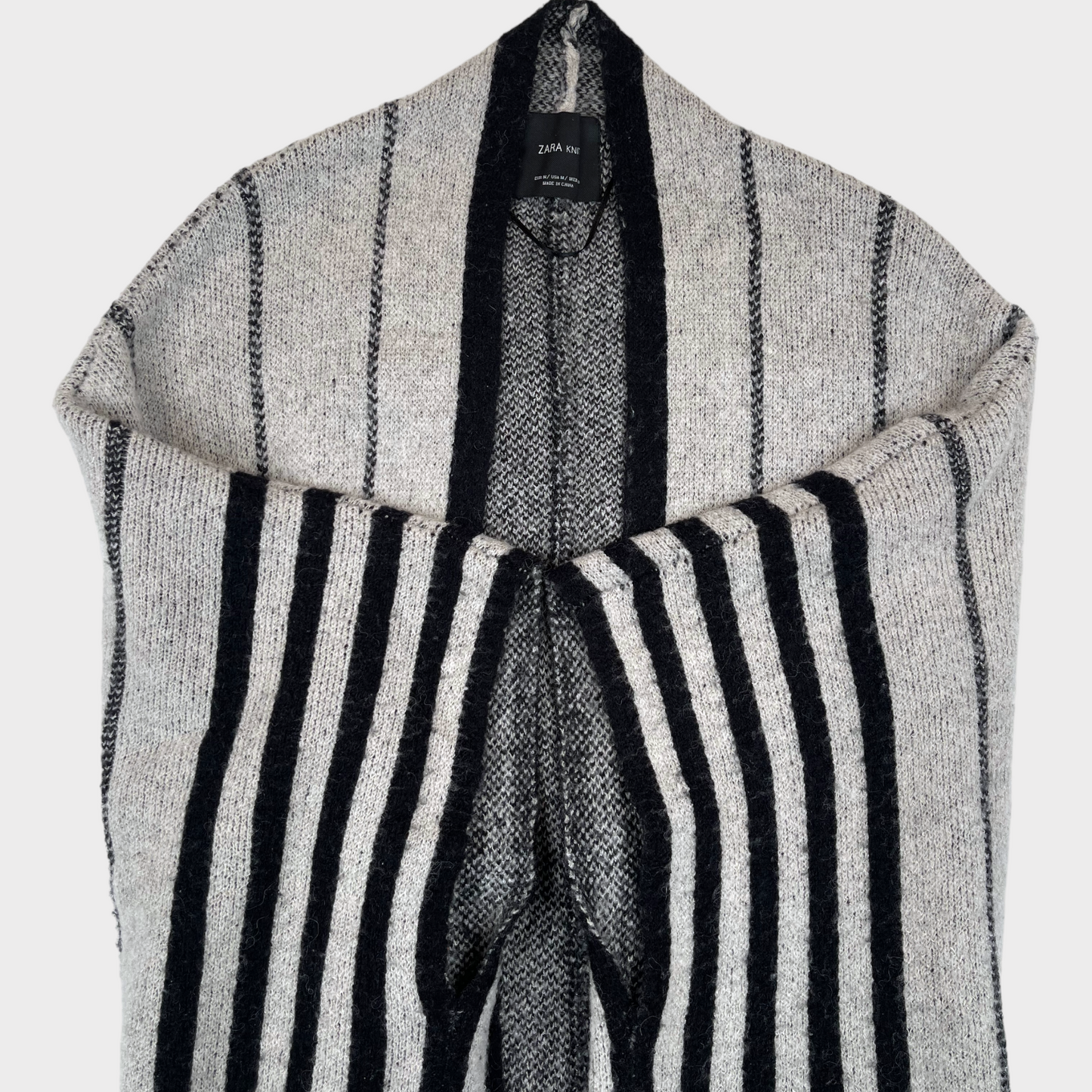ZARA Gray Black Striped Poncho Shawl Cardigan Women's Size Medium