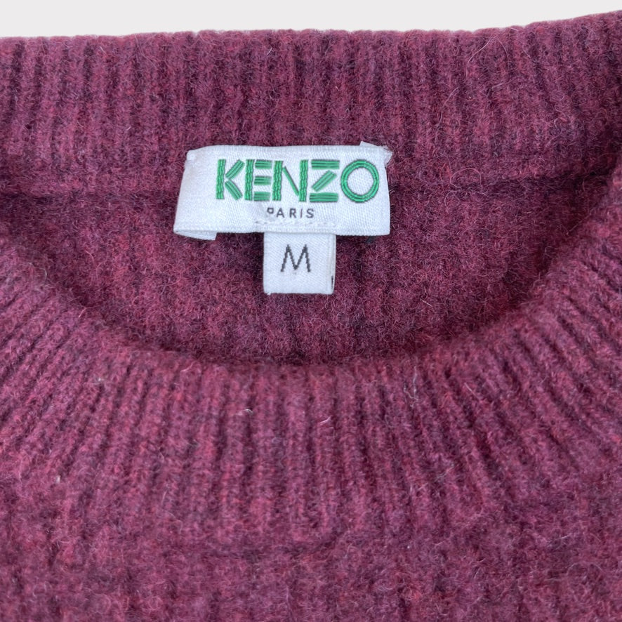 KENZO Paris Burgundy Pink Ribbed Crewneck Sweater Women's Size M (XS/S)