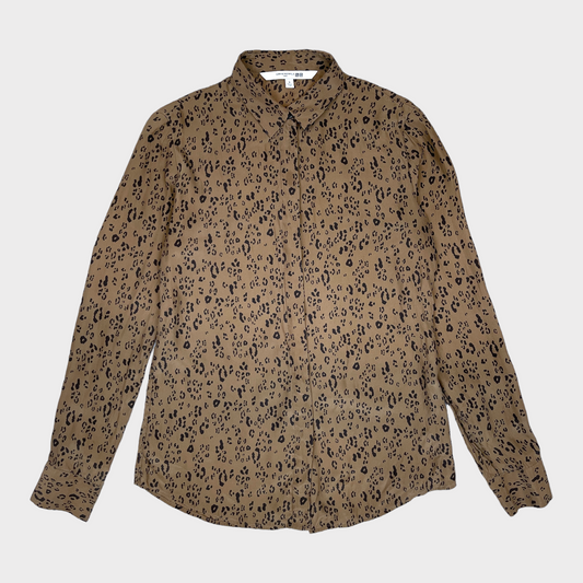 Carine Roitfeld x UNIQLO Brown/Black Leopard Animal Print Long Sleeve Blouse Women's Medium