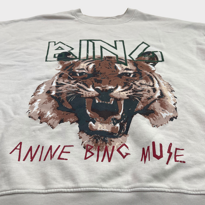 NWT ANINE BING Tiger Oversized Crewneck Sweatshirt Stone Women's Size Large