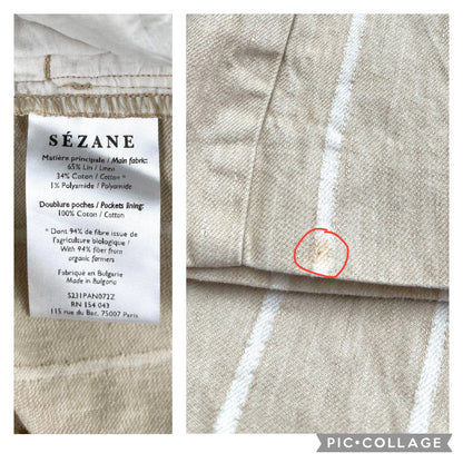 Sezane Women's Rodriguo Linen Trousers Wide-Leg Relaxed Fit Natural Striped Pants Size 4