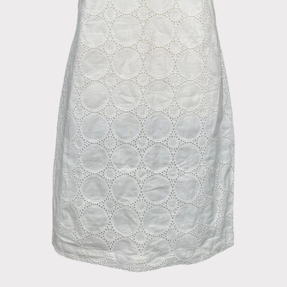 Banana Republic White Cotton Eyelet Sleeveless V-Neck Sheath Dress Womens Size 2