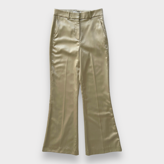 Reiss Mae Satin High-Rise Vintage Flare Retro Champagne Trousers Women's Size 2