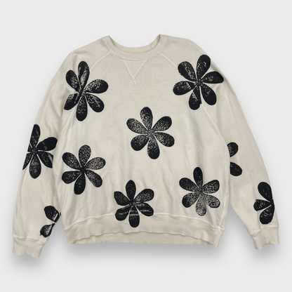 THE GREAT. Slouch Daisy Floral Stamp Oversized Sweatshirt Washed White Women's 0 / XS