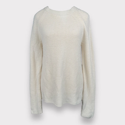 Vince Cashmere Shaker Rib Crewneck Knit Cream Sweater Pullover Long Sleeve Women's Size Small