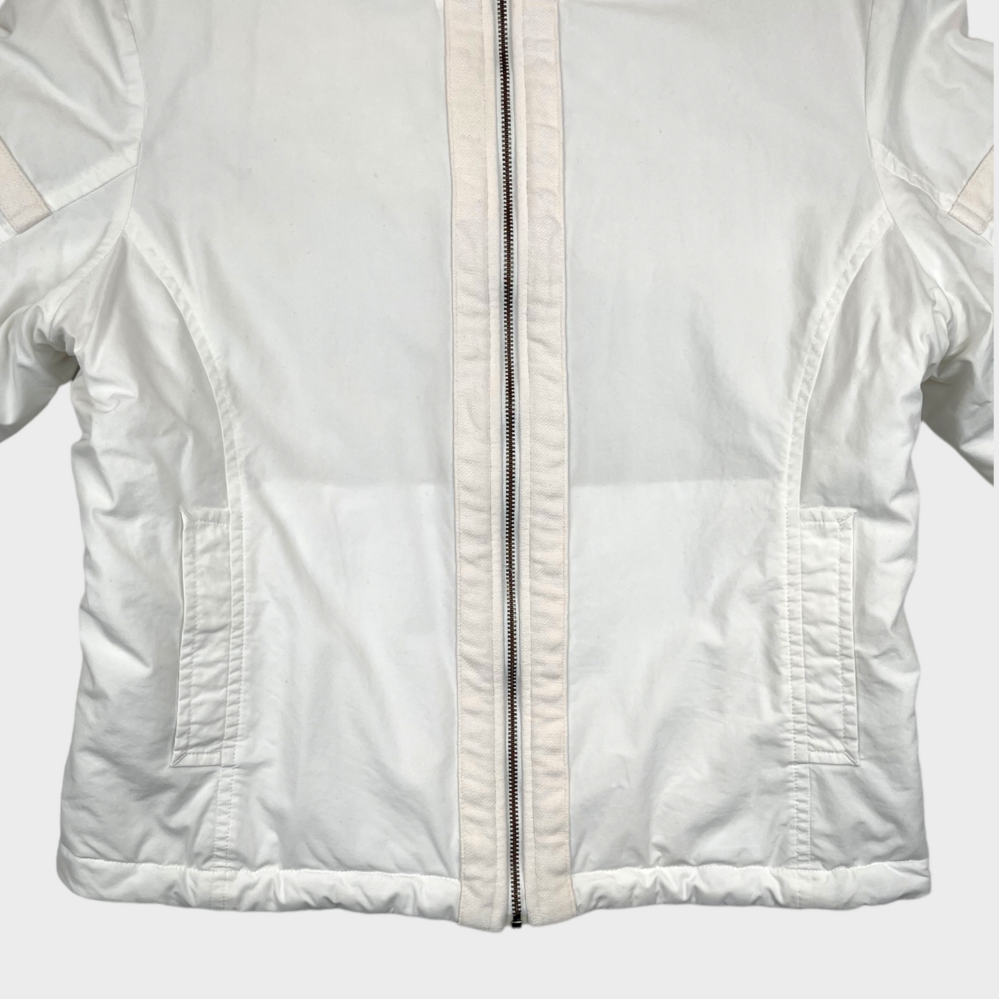 James Perse Quilted White Striped Moto Puffer Jacket Women's Size 3