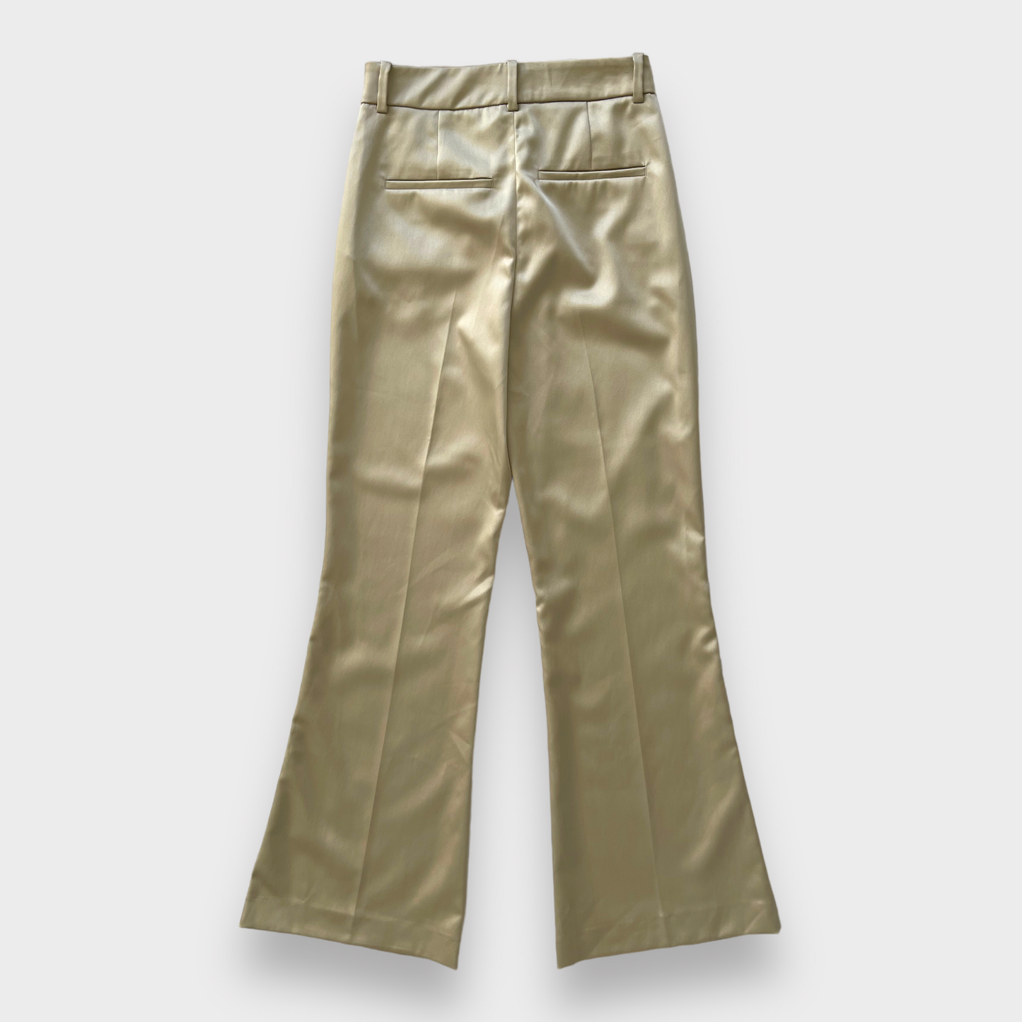 Reiss Mae Satin High-Rise Vintage Flare Retro Champagne Trousers Women's Size 2