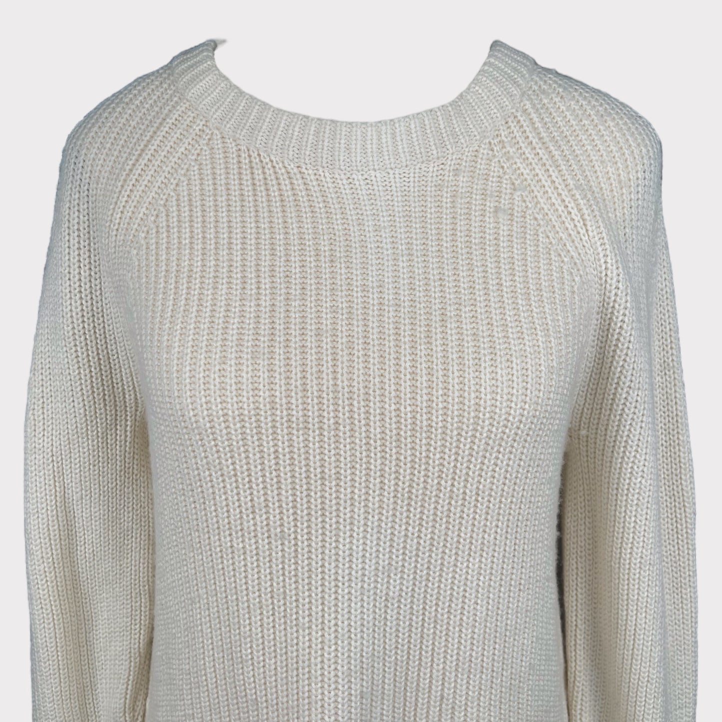 Vince Cashmere Shaker Rib Crewneck Knit Cream Sweater Pullover Long Sleeve Women's Size Small