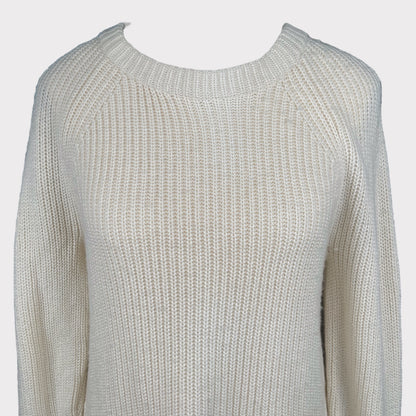 Vince Cashmere Shaker Rib Crewneck Knit Cream Sweater Pullover Long Sleeve Women's Size Small