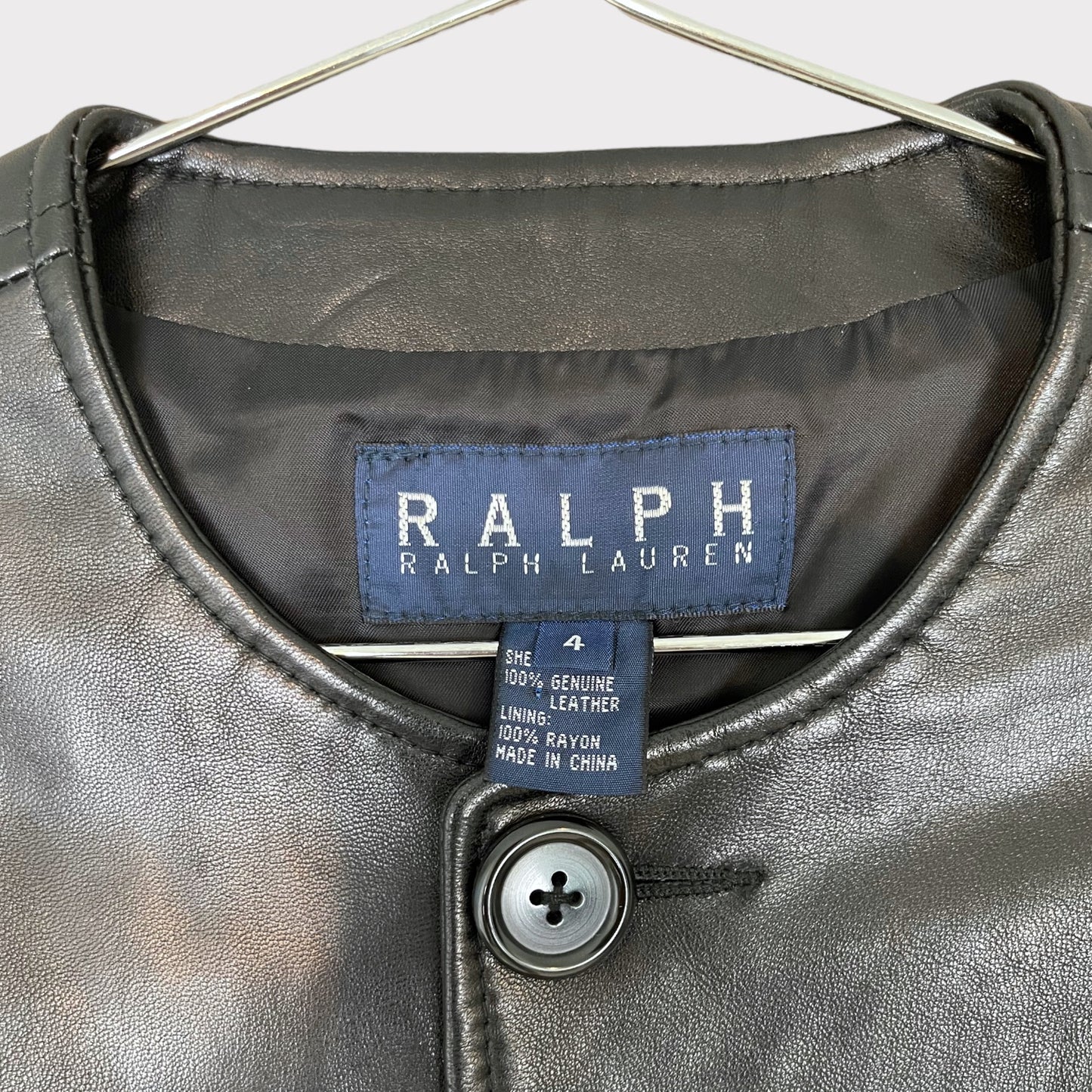 Ralph Lauren Vintage Black/Navy Leather Cropped Jacket Women's Size 4