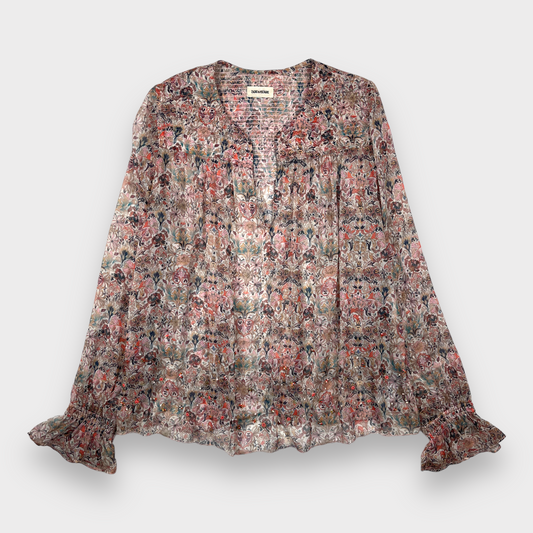 Zadig & Voltaire Taya Mousseline Mini Kaleido Floral Beaded Tunic Blouse Women's Size S