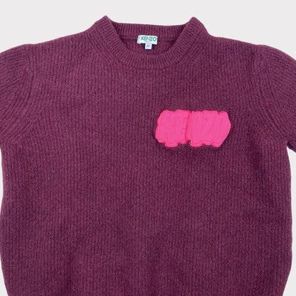 KENZO Paris Burgundy Pink Ribbed Crewneck Sweater Women's Size M (XS/S)