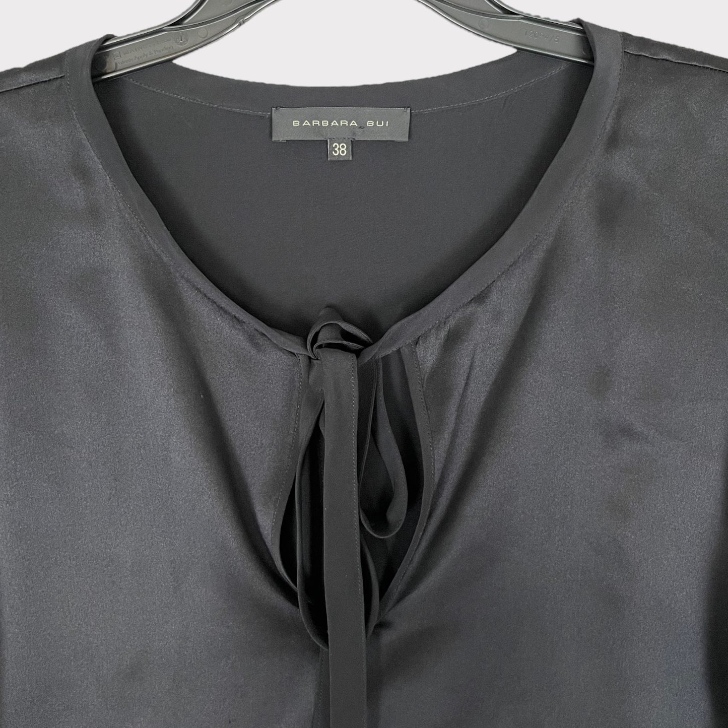 Barbara Bui Women's Black Blouse Tie Neck Long Sleeve Silk Crop Size Small