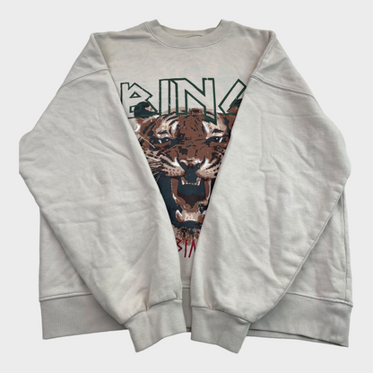 NWT ANINE BING Tiger Oversized Crewneck Sweatshirt Stone Women's Size Large