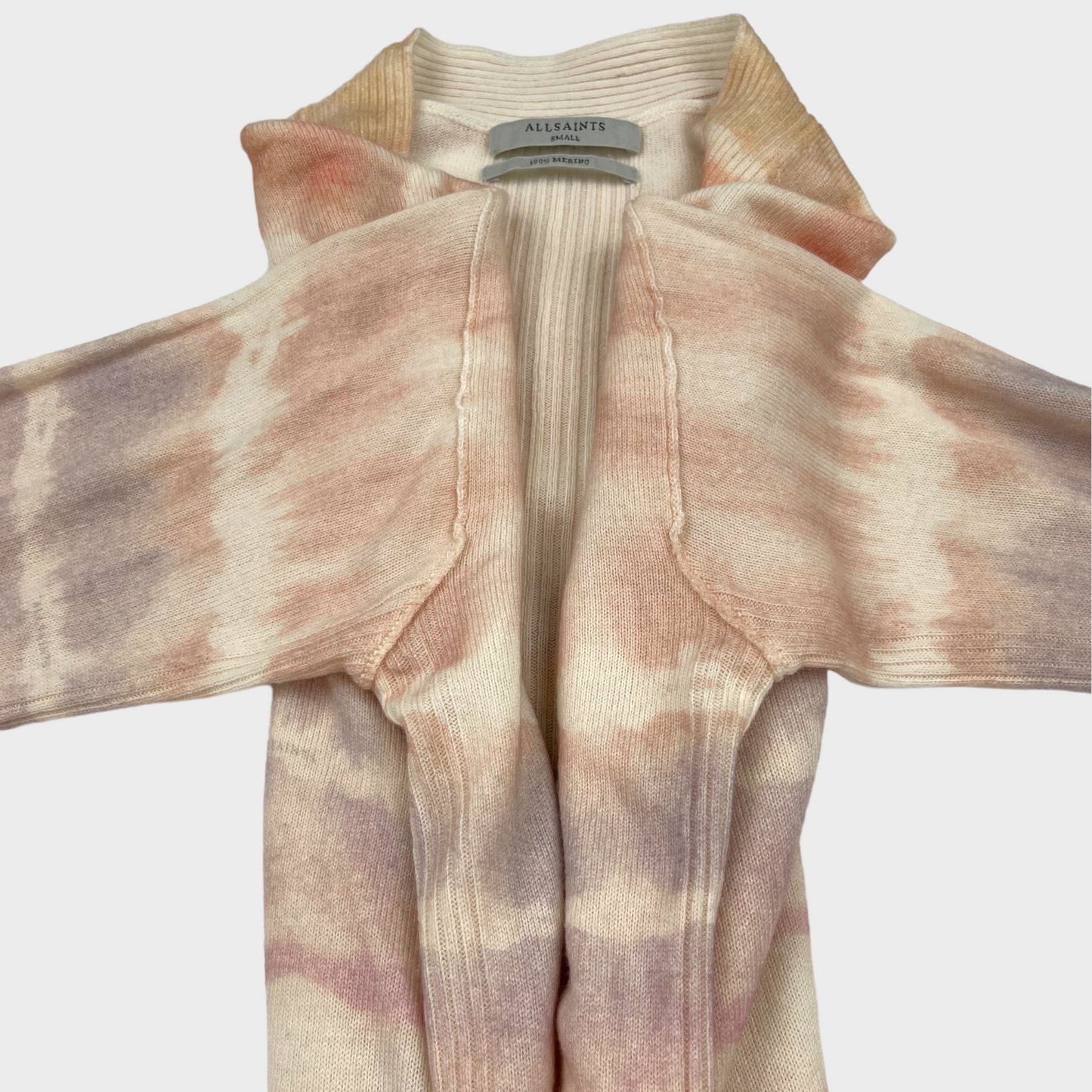 AllSaints Marea Tie Dye Merino Wool Cardigan in Rainbow Pink Women's Small