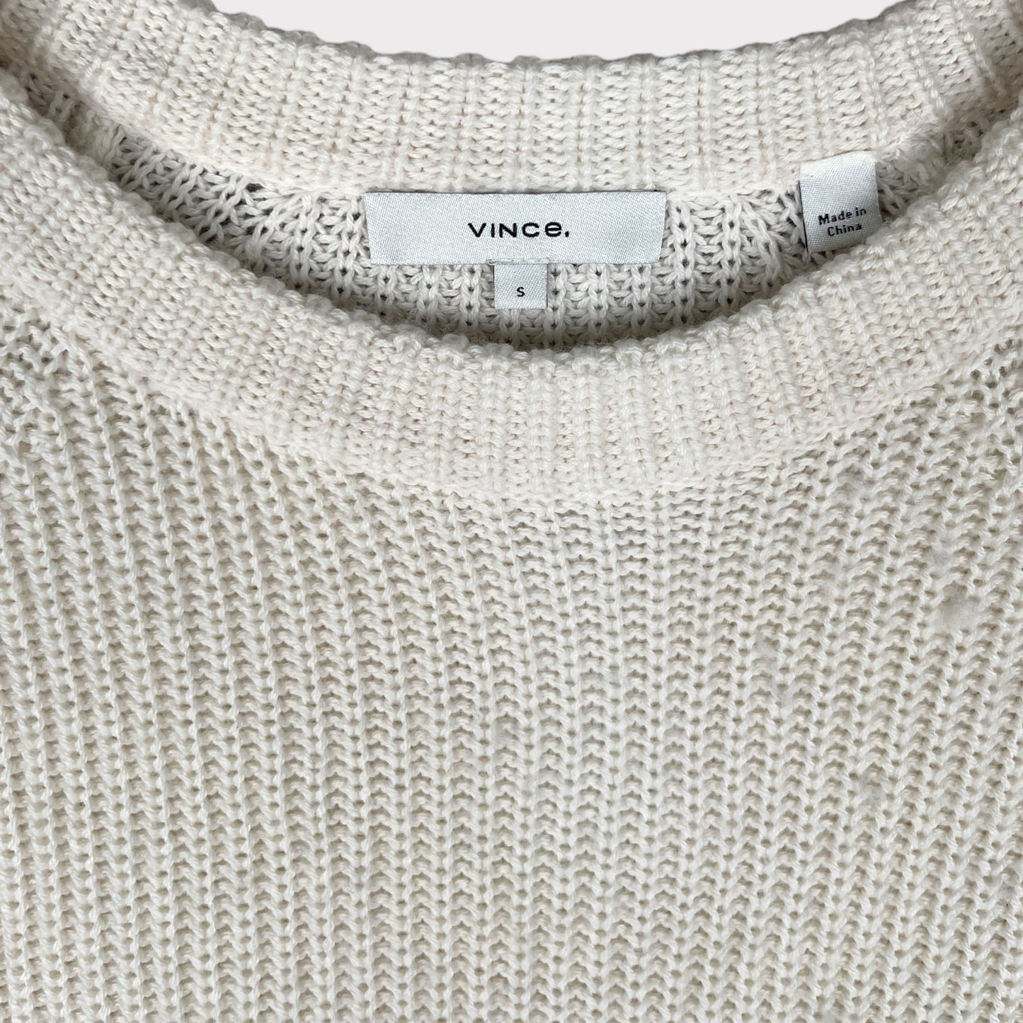 Vince Cashmere Shaker Rib Crewneck Knit Cream Sweater Pullover Long Sleeve Women's Size Small