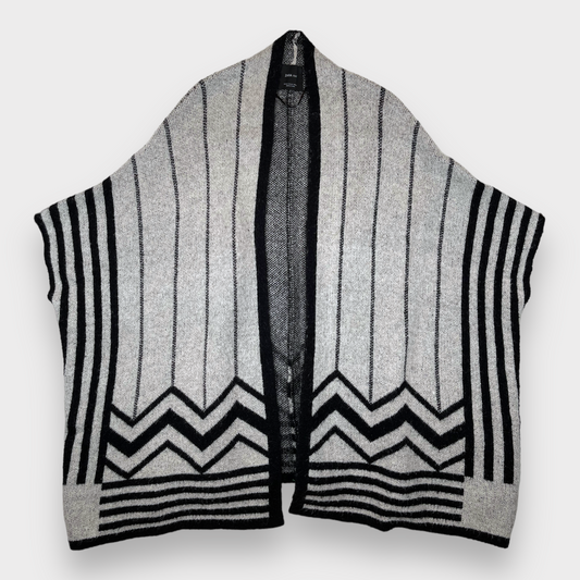 ZARA Gray Black Striped Poncho Shawl Cardigan Women's Size Medium