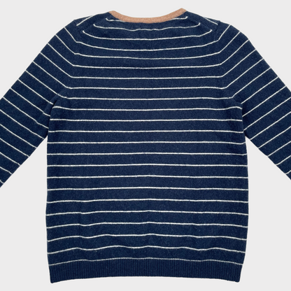 L.L. Bean 100% Cashmere Striped Navy White Sweater Womens Medium
