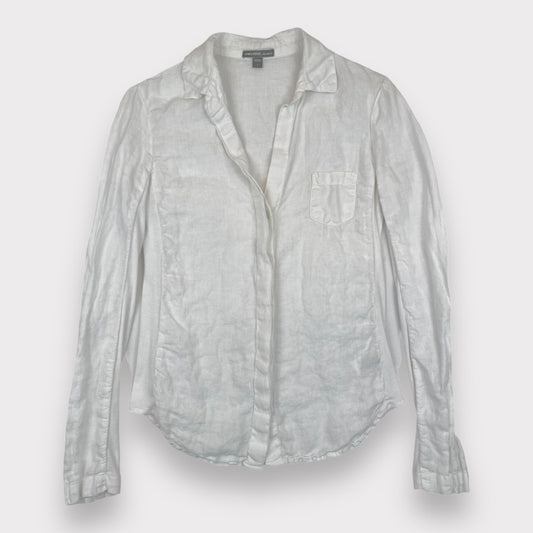 James Perse 100% Linen Long Sleeve White Button Up Shirt Women's Size 1 (XS)