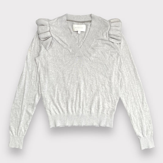 NWOT Brochu Walker Women's Anaise Vee Top Cashmere Ruffle Sweater Long sleeve in Oyster/Melange Grey Size XS