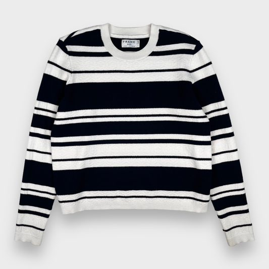 FRAME Striped White Dark Navy Pullover Crewneck Shirt Sweater Women's Size S