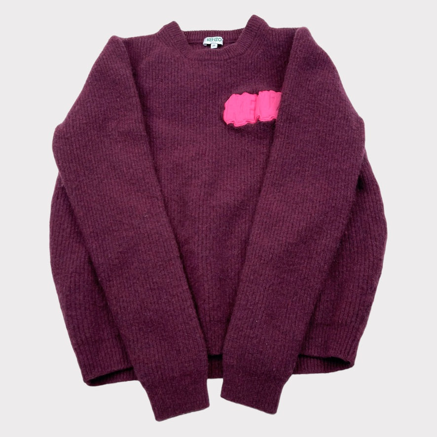 KENZO Paris Burgundy Pink Ribbed Crewneck Sweater Women's Size M (XS/S)