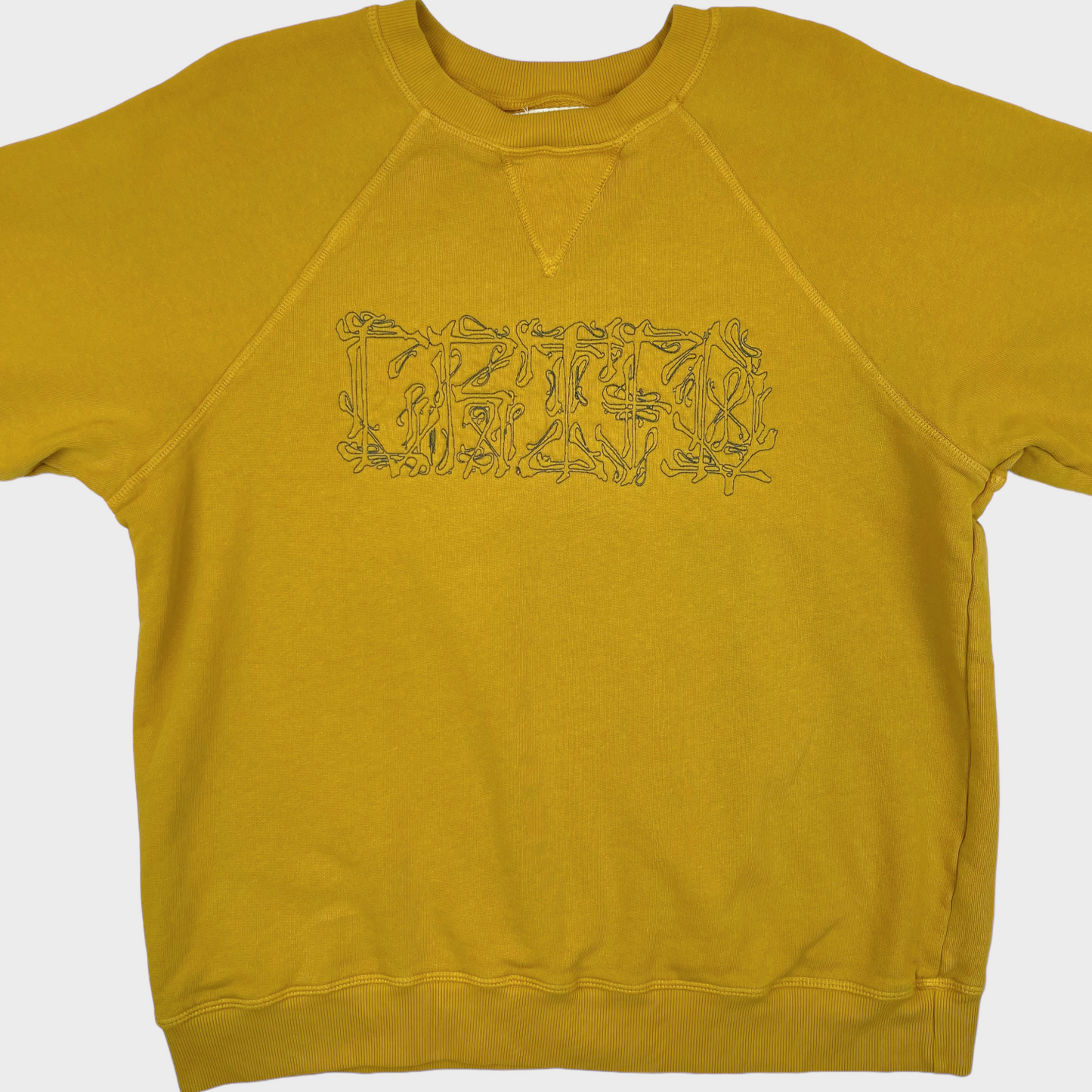 CRTFD Organic Cotton Embroidered Logo Crewneck Sweatshirt in Mustard Size Large